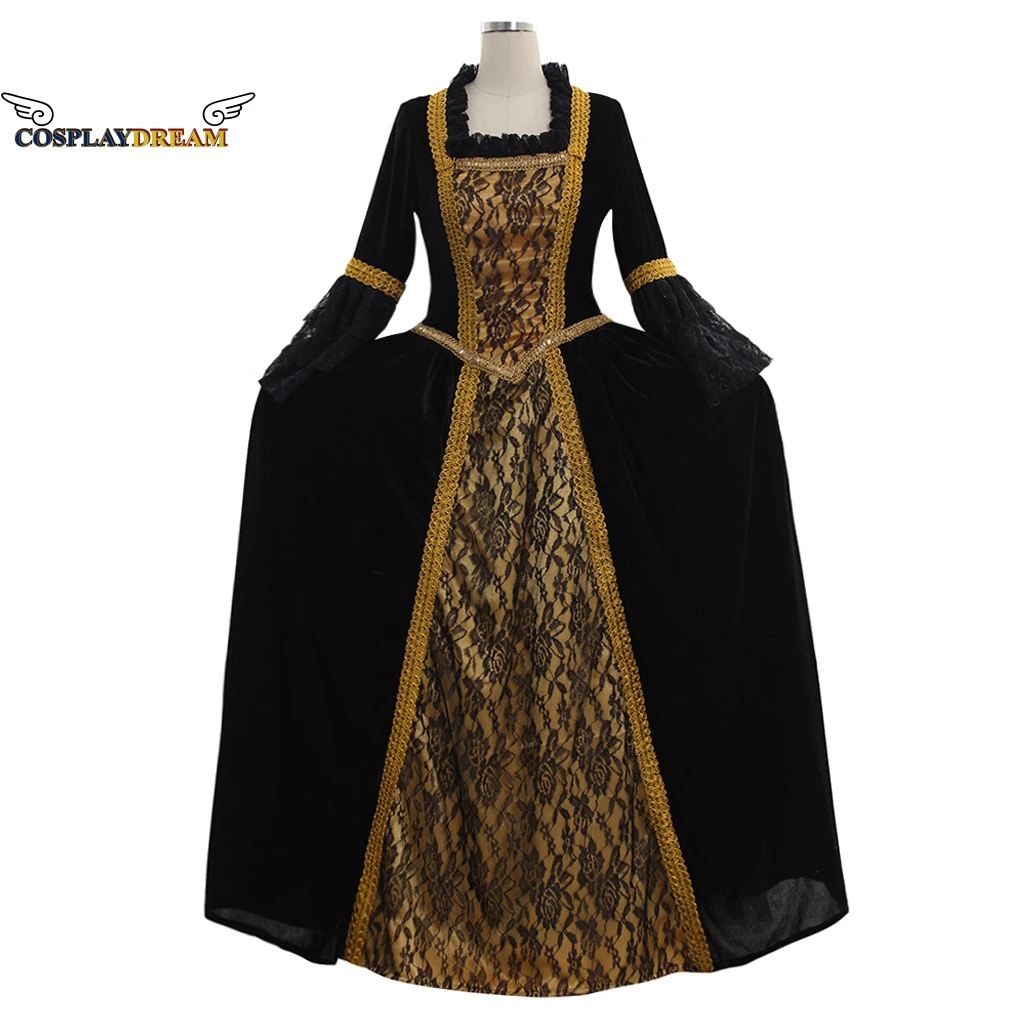 

Rococo Royal Court Noble Dress Medieval Clothing Black Ball Gown with Neck Band Marie Antoinette Baroque Fancy Party Dress Suit