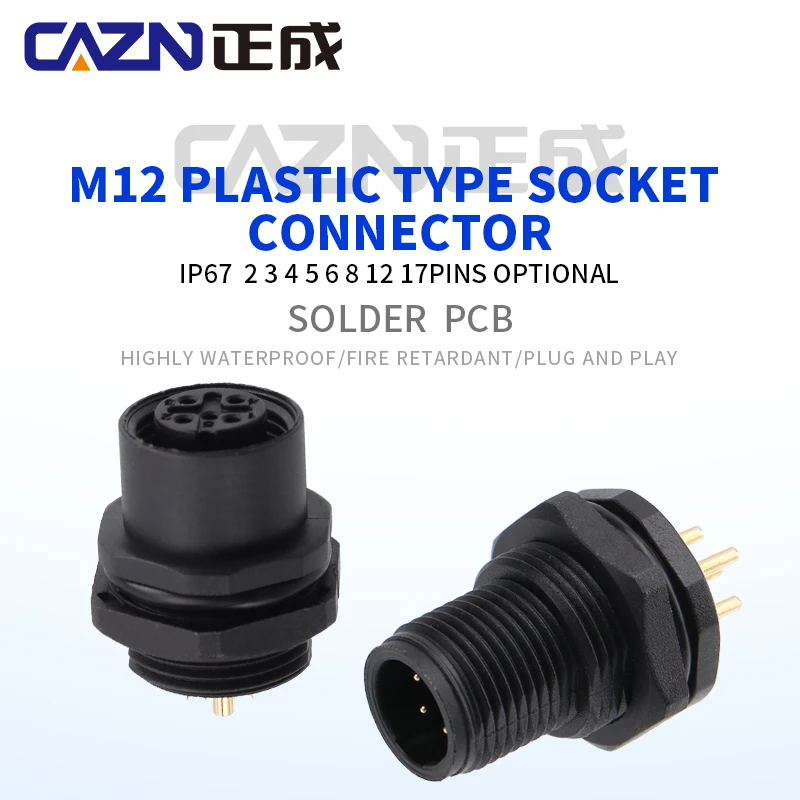 Ip67 Circular Plastic Material M12 Electrical Connector Female and Male Solder Wire Signal Transmission Rear Mount Waterproof So