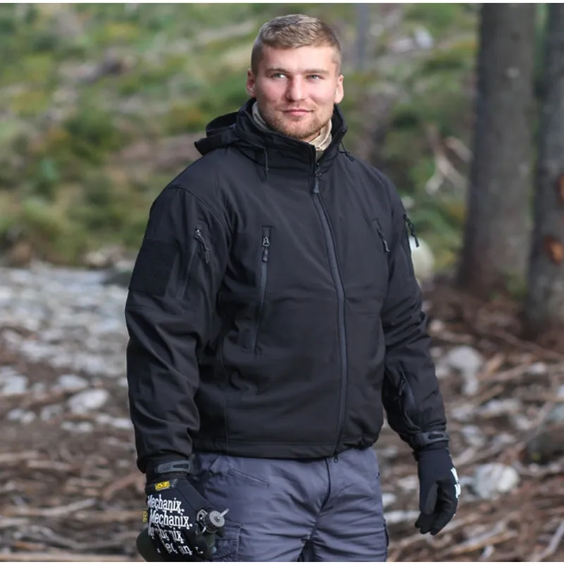 Herbst-Winter Fleecejacke für Herren Softshell Taktische Wasserdichte Armee-Tarnjacke Airsoft-Bekleidung Multicam Windbreaker – Detail 7