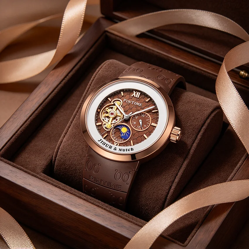 Luxury Men Mechanical Watch Automatic White Skeleton Sun Moon Phase Waterproof Sport Male Clock Relogio Masculino