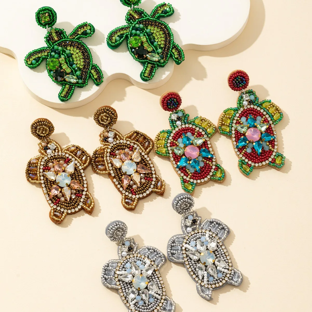 الأقراط مطرز النسيج الفن السلحفاة الأصالة الحياكة اليدوية تصميم سبيكة بوهيميا الحياة البحرية بسيطة الإناث الأرز حبة الأقراط #2