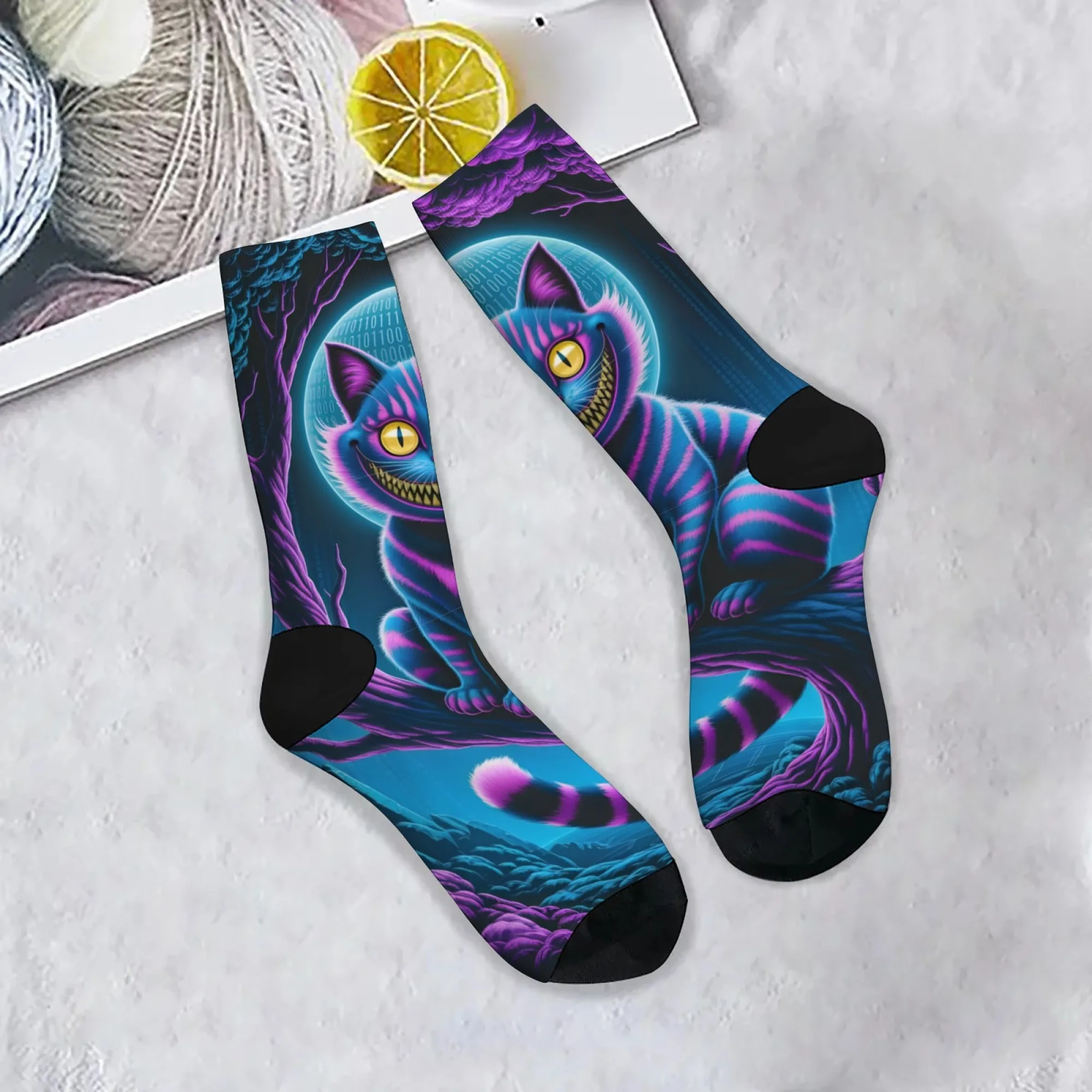 جوارب سعيدة على طراز Cyberpunk على شكل قطة الخيال العلمي، جوارب هيب هوب للشارع المجنون، جوارب رجالية جديدة مضحكة، جوارب كرنفال للحفلات غير رسمية