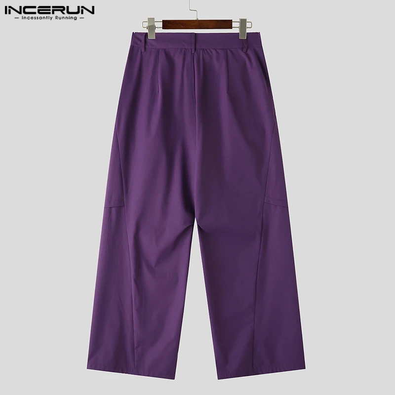 2024 Men Pants Solid Color Button Joggers Loose Pleated Wide Leg Trousers Men Streetwear Fashion Casual Long Pants S-5XL INCERUN