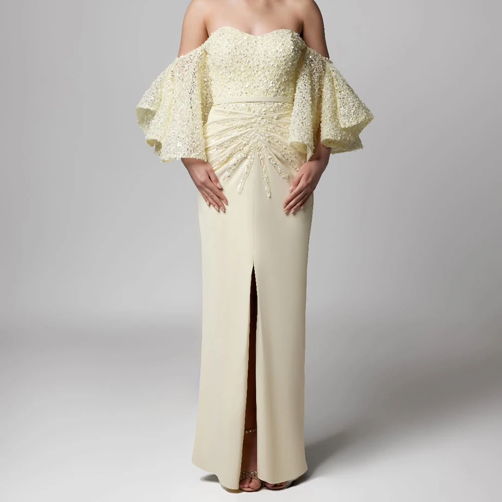 

Customized Straight Evening Dresses Ankle-length Off The Shoulder Sleeveless Prom Gown Fashion Sequined Backless Party Gown