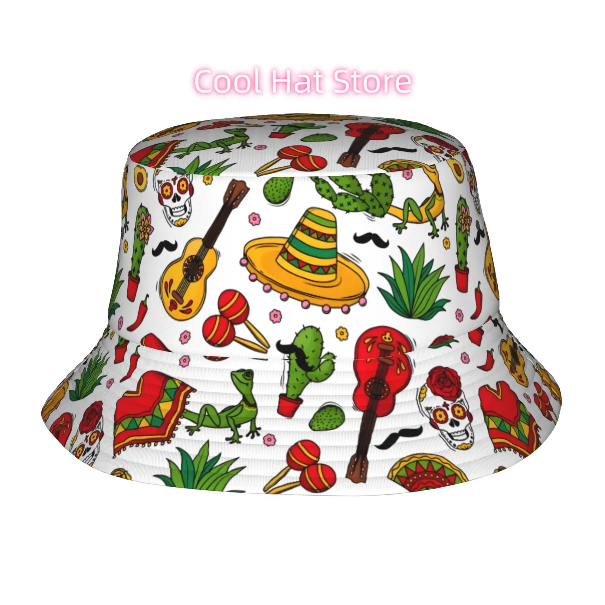 1pc, Vibrant Cartoon Cacti And Pepper Designs on Fisherman Hats, Unisex Bucket Hat Suitable for Casual Outdoor Activities, Parti