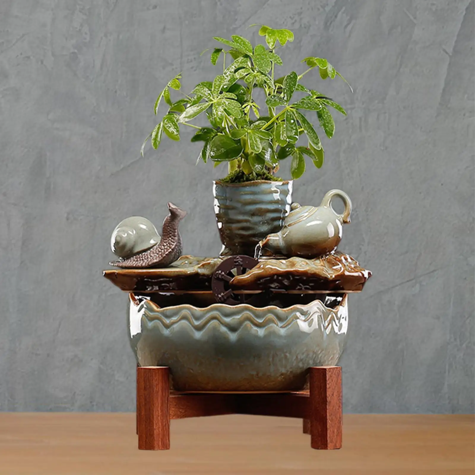 

Indoor Waterfall Tabletop Fountain Statue Circulating Water Landscape Ceramic Desktop Decoration for Housewarming Gift