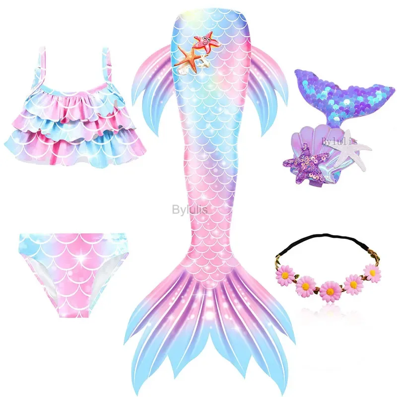 New Hot Children Mermaid Tails Swimming Kids Cosplay Costumes Halloween Little Mermaid Girls Swimsuit Bikini Set Bathing Suit