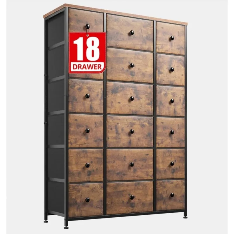 

57.7" H Tall Dresser for Bedroom with 18 Drawers, Dressers & Chests of Drawers, Fabric Dresser with Wooden Top & Metal F