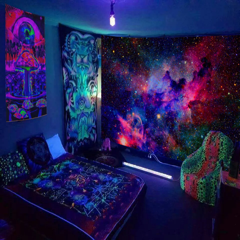 Fluorescent tapestry  fluorescent tapestry psychedelic mushroom wall hung hippie decorative room aesthetics