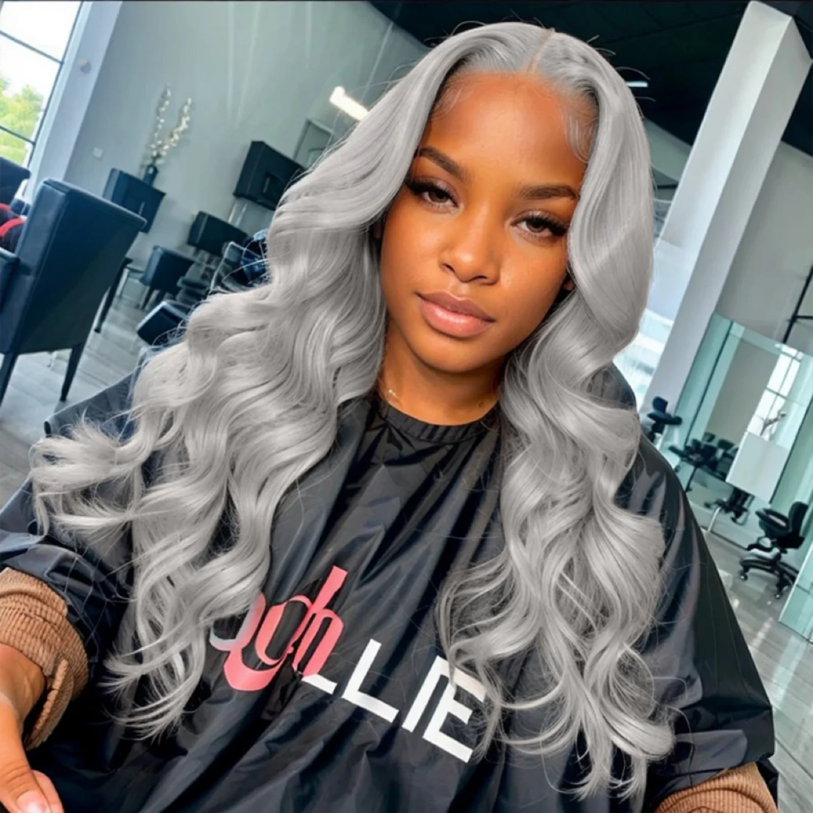 Silver Wig Loose Curly Synthetic Lace Wig Silver Grey Lace Front Wig Glueless Long Grey Curly Hair Lace Frontal Wigs for Women