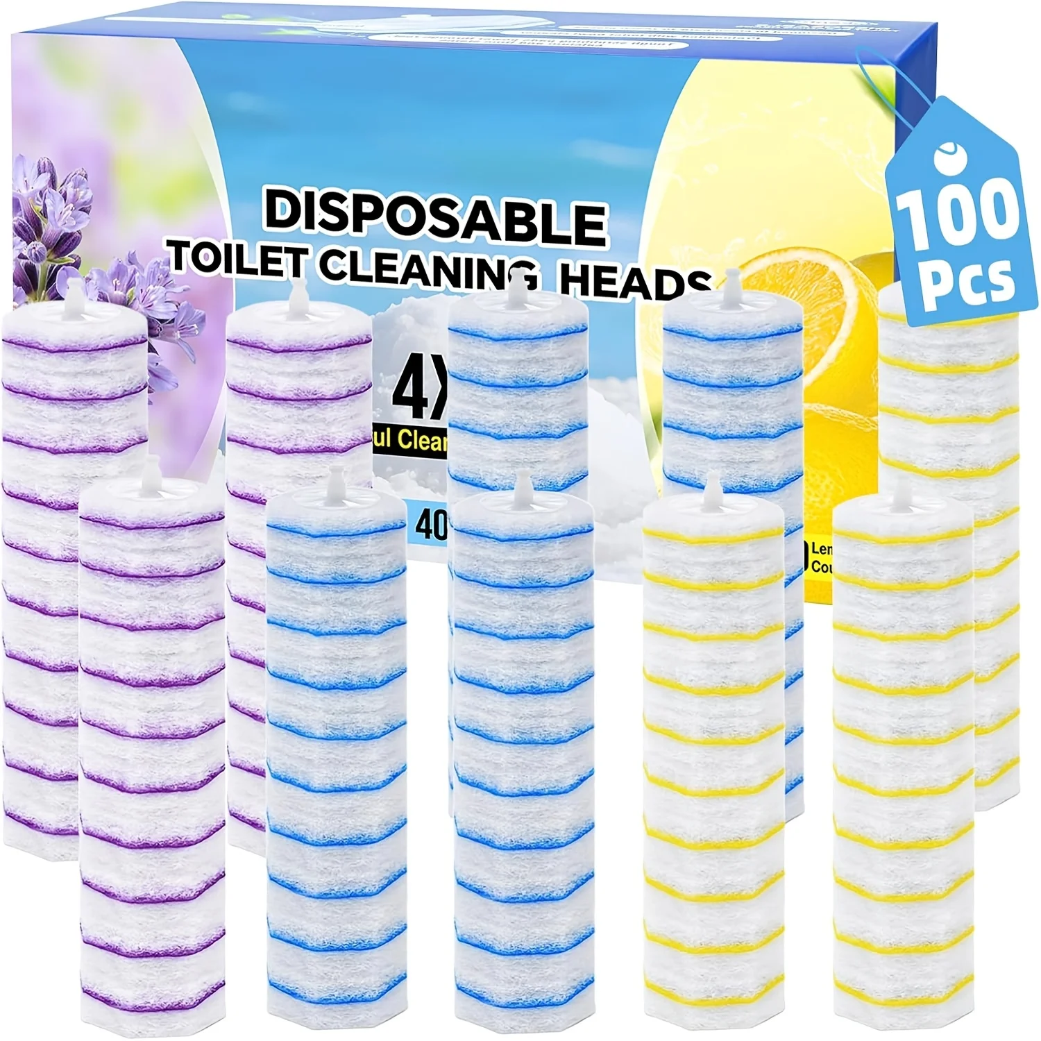 

100-Pack Disposable Toilet Cleaning Pads – Lavender, Lemon & Ocean Scent Options – Soft Fiber Design for Easy Bowl Cleaning – Compact Wand-Compatible Refills – Gentle Yet Effective Bathroom Care