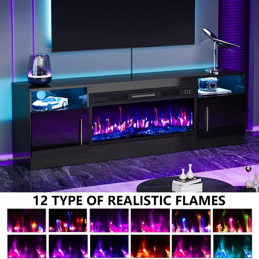 36 to 80 TV Stand with 70 LED Light Entertainment Center, Remote Control, Media Storage Cabinet for Living Room, Black view 3