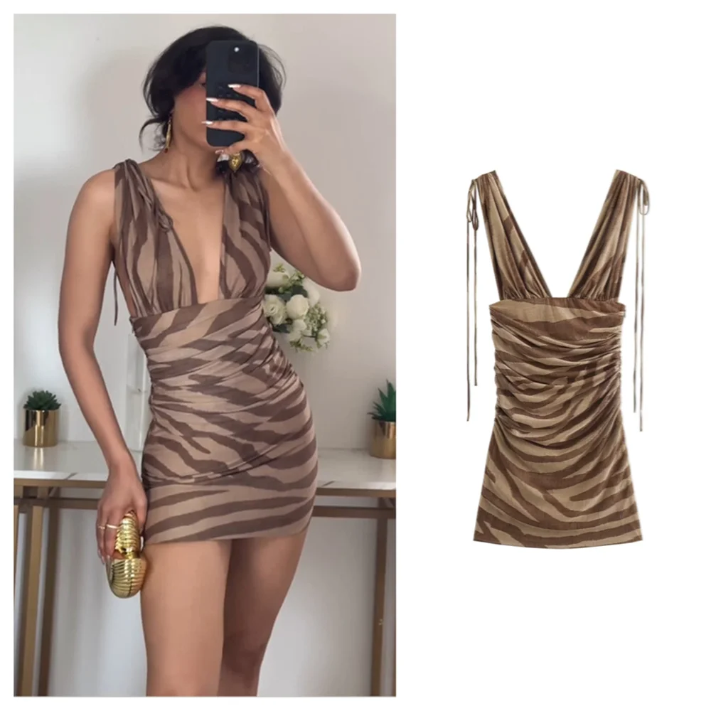 فستان شفاف بقصة ضيقة بفتحة رقبة على شكل حرف V ، طباعة مخططة متعددة الاستخدامات ، دانتيل لأعلى ، خصر بقصة ضيقة ، موضة صيفية ، جديدة ، أناقة