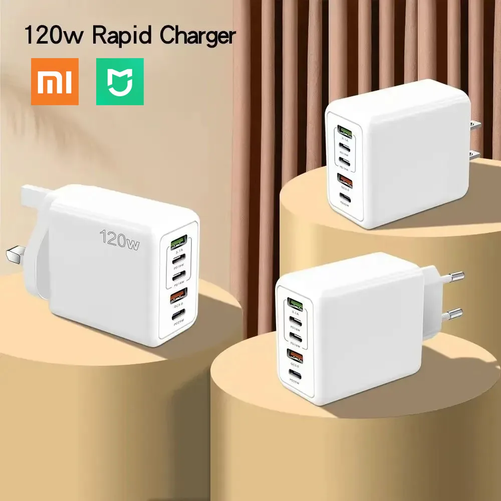 

Mijia 120W 5port Fast Charging Head 2 USB/3 Type-C Interface EU/US/UK Standard Wall Charger Phone Accessories for iPhone Millet