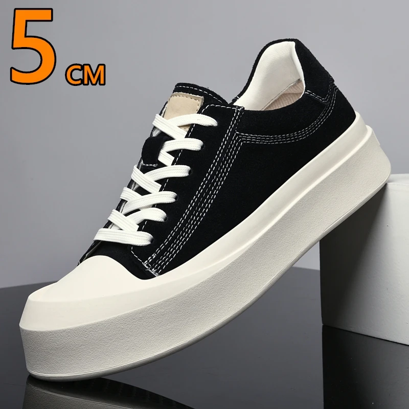 

Men's Height Increase Genuine Leather Thick Sole White Sneakers Casual Shoes with Comfortable Cushioning and Anti-Slip Design