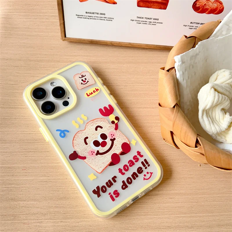 New cartoon bread slices anti-fall phone case for iPhone 16 16pro 16promax 15 15pro 15promax 14 14pro 14promax 13 13pro 13promax