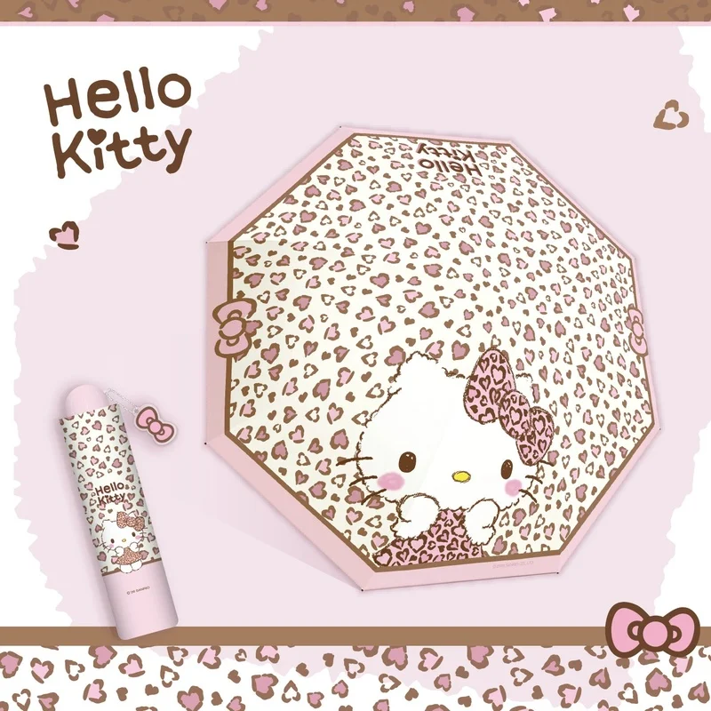 Anime My Melody Kuromi Cartoon Leopard Print Vinyl Tri-fold Manual Folding Umbrella Kawaii Portable Parasol Gift for Friends view 2