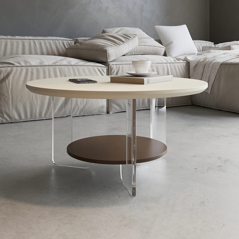 

European Aesthetic Coffee Table Modern Luxury Round Design Coffee Table Acrylic Premium Table Basse Salon Living Room Furniture