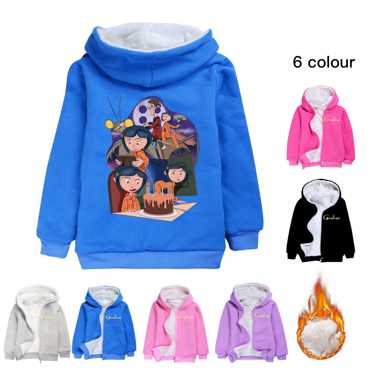 Coraline Kids clothes New Fashion Children's Clothing Boys Thick Jacket Girls Coat  Anime Hooded Sweater Winter Warm Outerwe3060