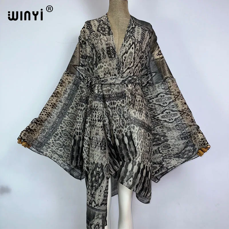 WINYI kimono con cintura estate stampa floreale abiti da spiaggia per le donne Cardigan sexy Holiday maxi beach wear costume da bagno abito da sera