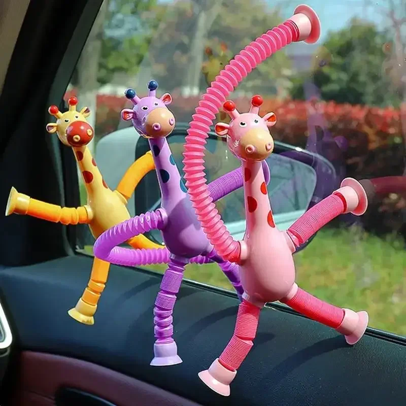 1/4PCS Telescopic Suction Cup Giraffe Toy Pop Tubes Fidget Toys Shape Changing Tubes Sensory Toys Funny Gift for Kids Boys Girls