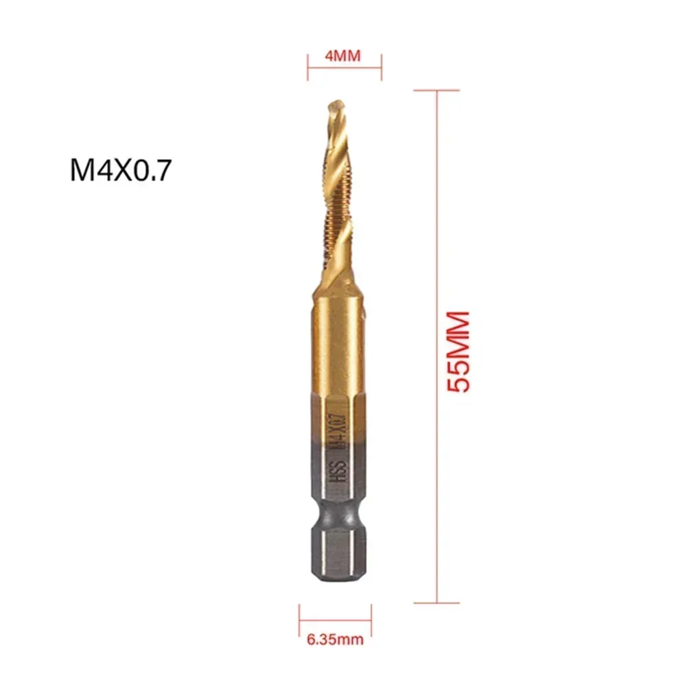 1PC Hex Shank HSS Screw Thread Tap Drill Bits Titanium Plated Screw Machine Compound Tap M5 M6 M8 M10 Hand Tools