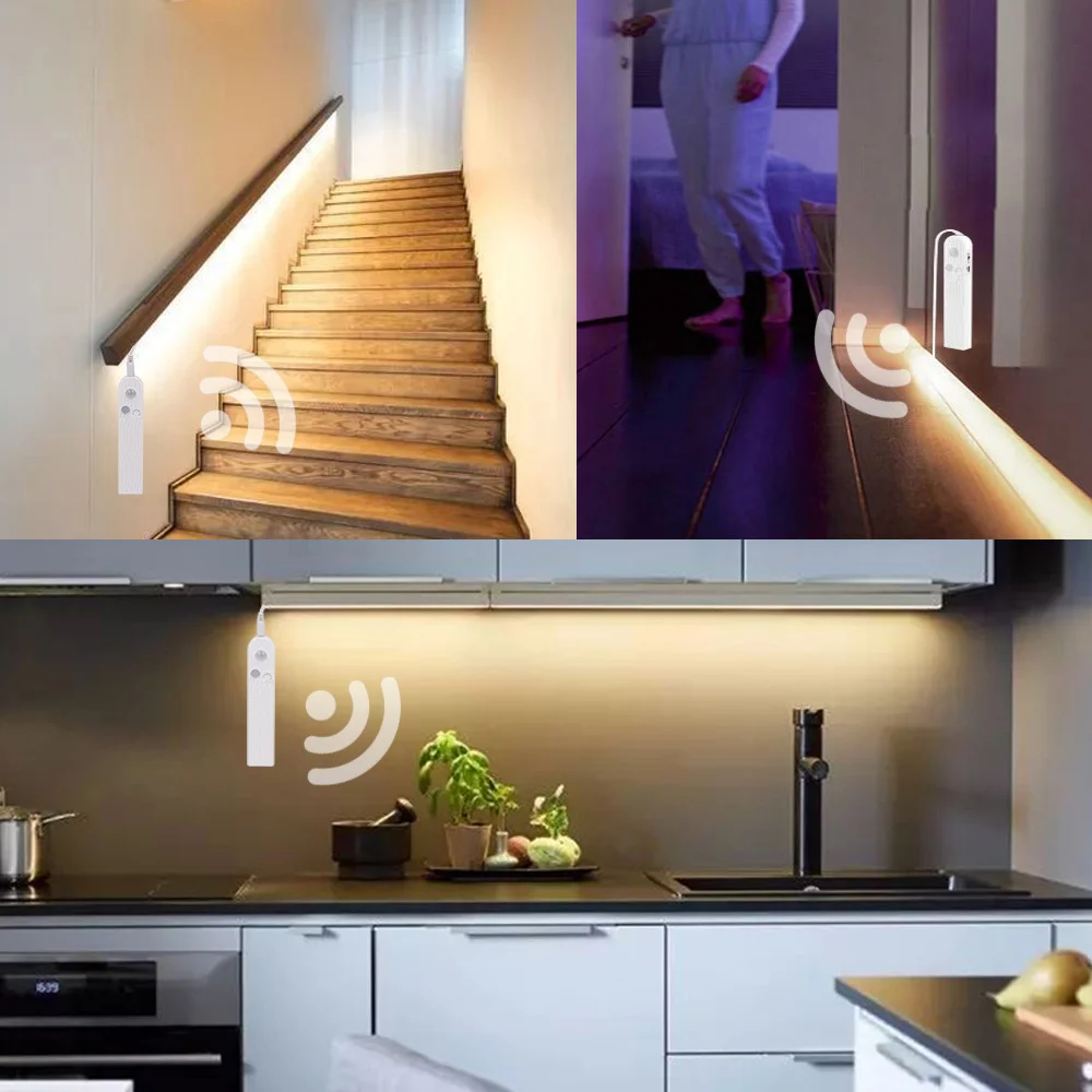 5V Battery Power Motion Sensor LED Strip Light Waterproof 2835 60 LEDs Ribbon Diode Tape Cabinet/Bookcase/Closet Lamp 9 Colors