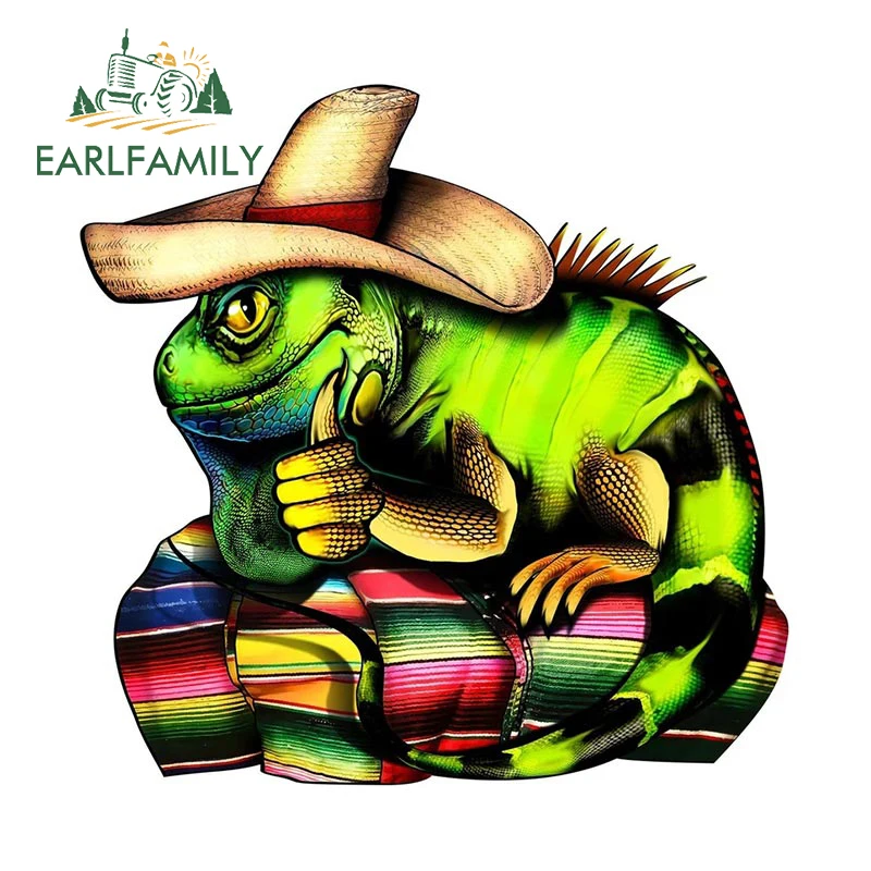 EARLFAMILY 13cm x 12.9cm Iguana Sombrero Car Sticker Window Trunk Toolbox Laptop Decal Funny Western Cowboy Iguana Stickers