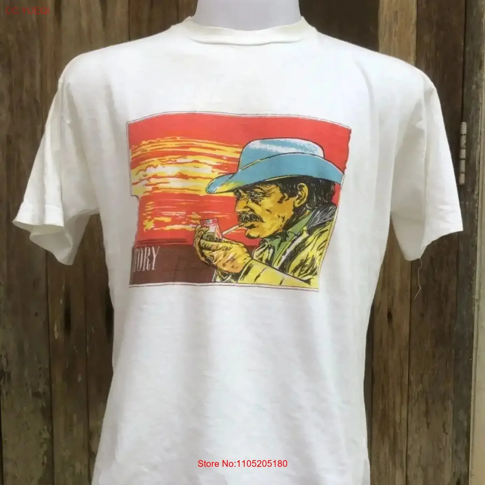 تي شيرت عتيق 90s 80s رجل تدخين السجائر القديمة L مغسول أنيق أوم متعدد الاستخدامات موضة قابلة للتنفس عتيقة قليلاً #1