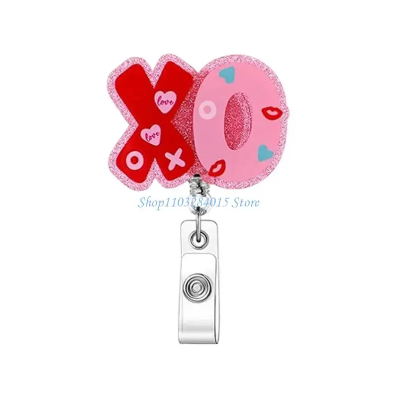 R6FF Glittering Sequins ABS Badge Holder with Metal Belt Clip Automatic Retractable Badge Holder for Nurse Doctor Student