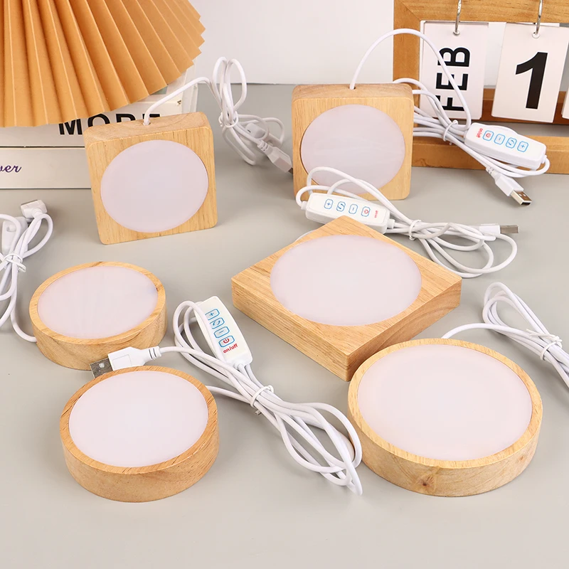 Support de Veilleuse LED en Bois de Hêtre pour CitroBall, Base Ronde ou Carrée, 8/10cm