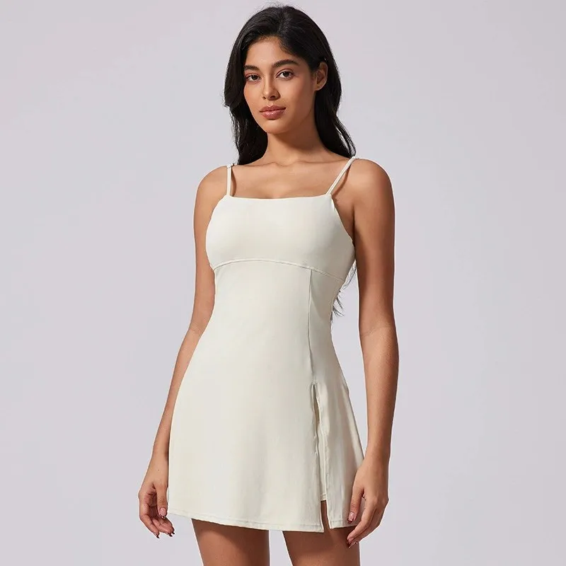 

Women's sports beautiful back dress Removable chest cushion cushion breathable outdoor yoga tennis skirtBreathable Outdoor Yoga