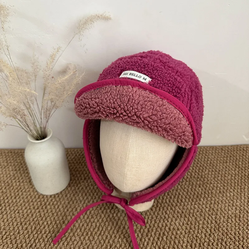 Koreanische Damen-Trapper-Mütze aus Kunstlammfell, warme Bomber-Mütze mit Ohrenklappen, winddicht, wendbarer Schirm, Wintermütze für kaltes Wetter, Outdoor-Mütze – Detail 4