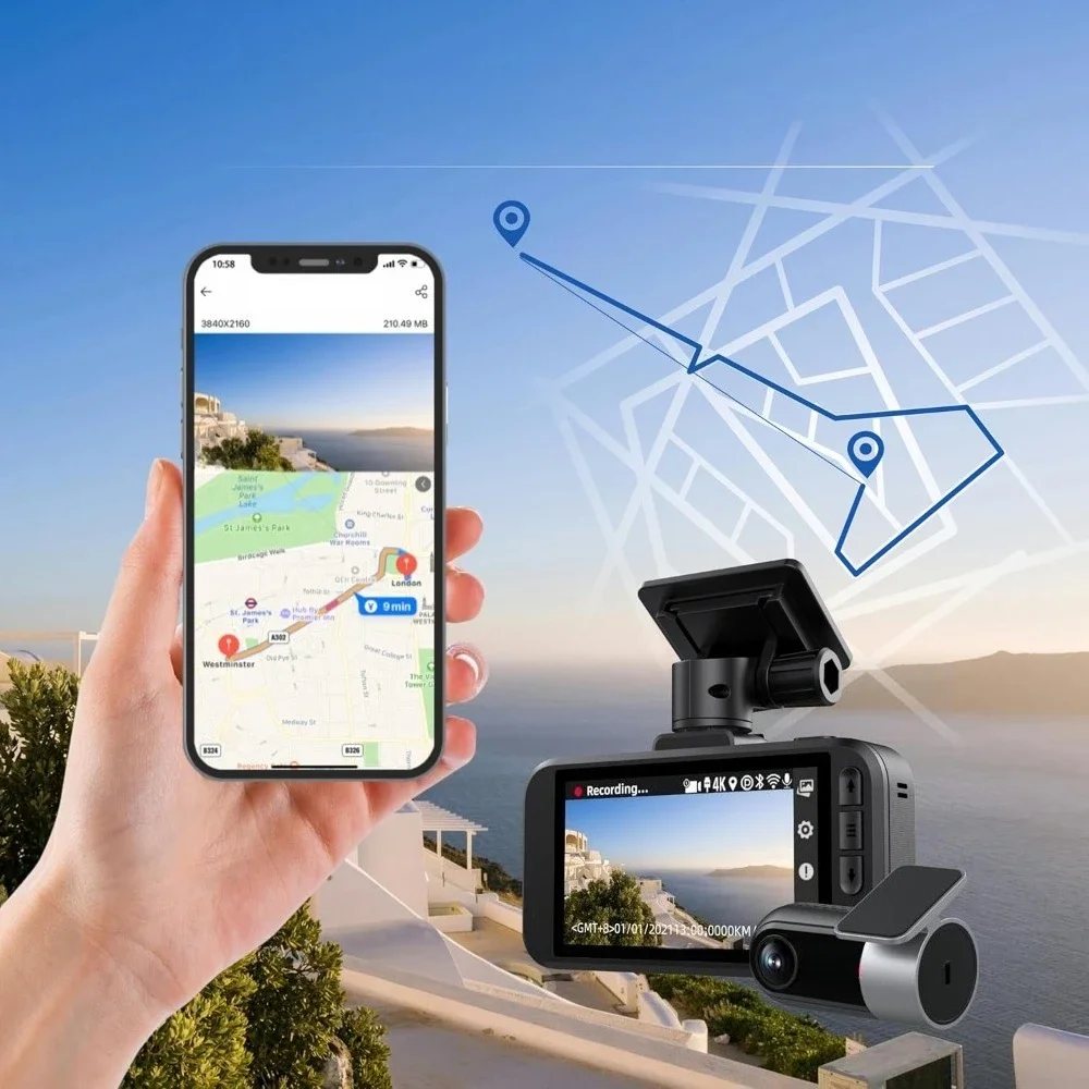 Store Best-Sellers 4K Front and Rear Dash Cam WiFi Bluetooth Car Camera with 64GB Card Parking Mode Night Vision HDR G-Sensor Lo
