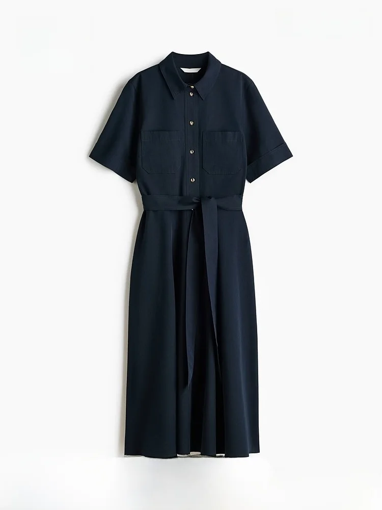 

Новая весенняя женская повседневная одежда ort Sve irt Dr Casual Sle Stand Fit из смеси хлопка и лиоцелла H&M 322833