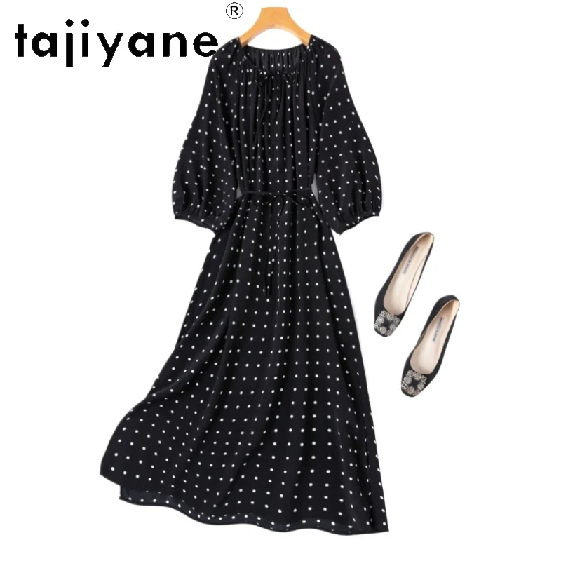 

TAJIYANE 100% Natural Mulberry Silk Dress Casual Long Dresses 2026 Woman Clothes Lantern Sleeve Summer Frocks платье женское