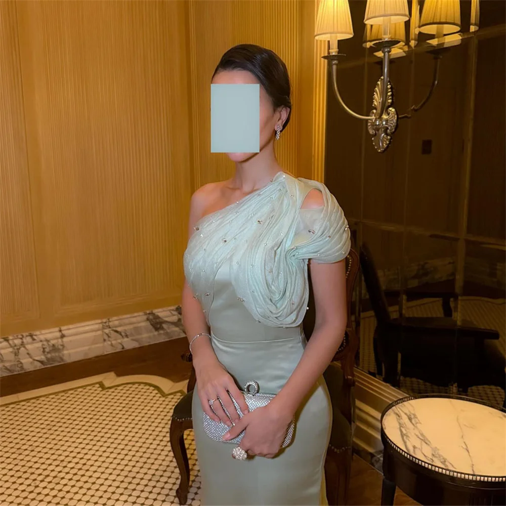 ROYET Shiny Sequined One Shoulder Pleat Mermaid Luxury Evening Dress Ankle LEngth Sweep Train Formal Prom Gown Customized 2025