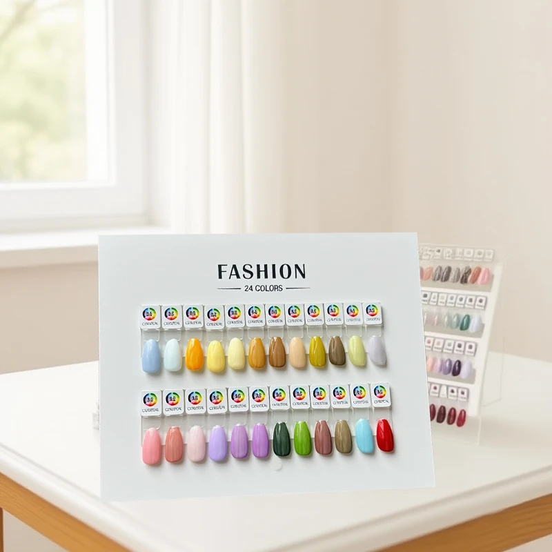 24pcs Magnetic False Nail Tip Display Clear Natural Color Card Polish Gel Stand Board Nail Palette Manicure Nail Glue Practice