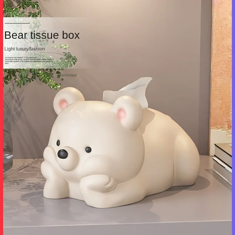 

Cute Little Bear High-end Tissue Box Living Room Coffee Table Cream Wind Napkin Paper Box Household Drawer Paper Box