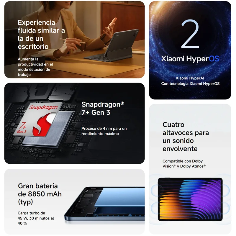 تابلت Xiaomi Pad 7، شاشة 11.2 بوصة 3.2 كلفن و 144 هرتز، كاميرا Snapdragon 7+ Gen 3، كاميرا 13 ميجا بكسل، بطارية 8850 مللي أمبير في الساعة