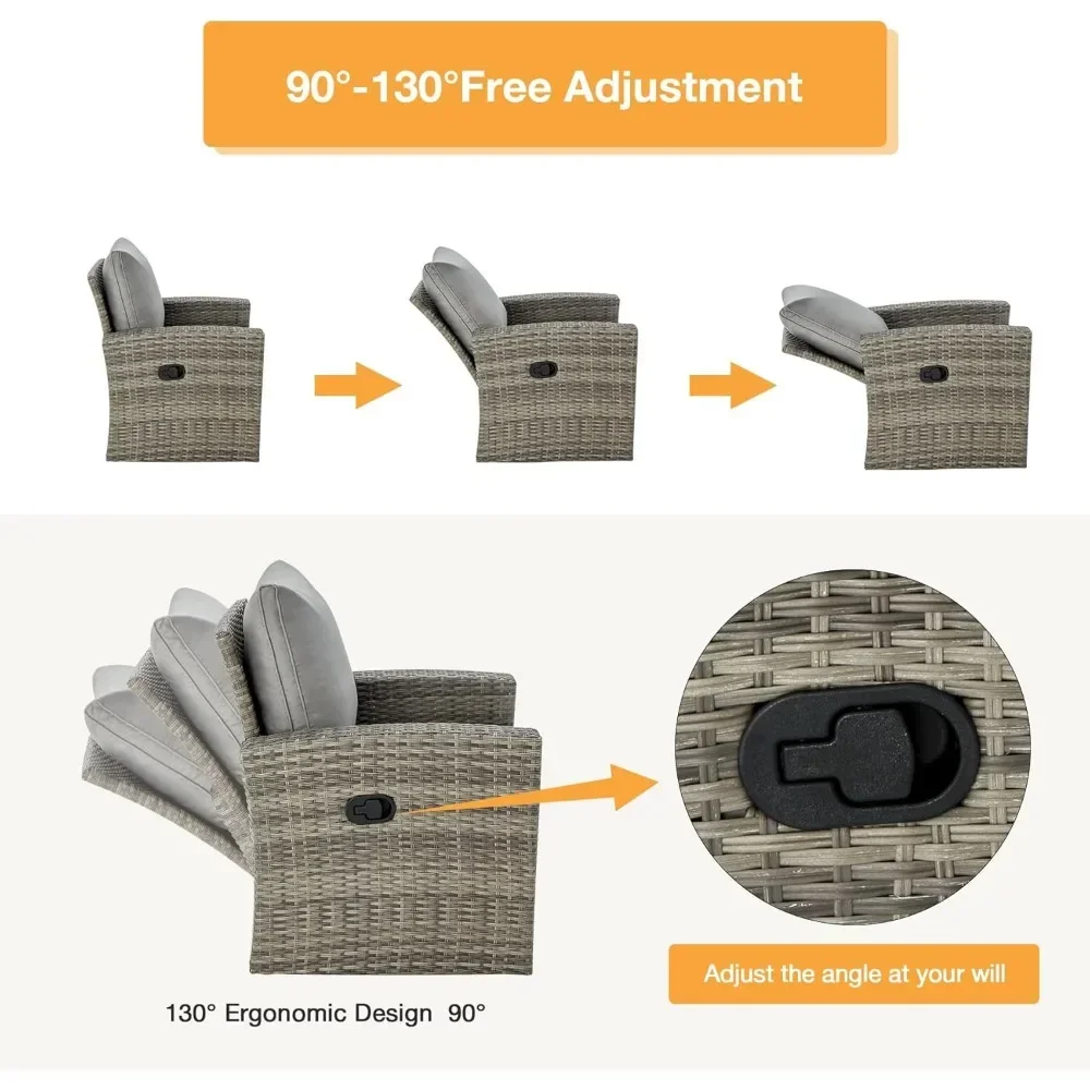 6 Piece Patio Furniture Set, Outdoor Sectional Conversation Rattan Sofa Set with Ottoman and Outdoor Storage Table for Garden