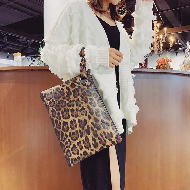 Portable Bags for Women PU Animal Print Leopard Clutch Female Fashion Design Leather Wallet Messenger Bag Ladies Elegant Handbag