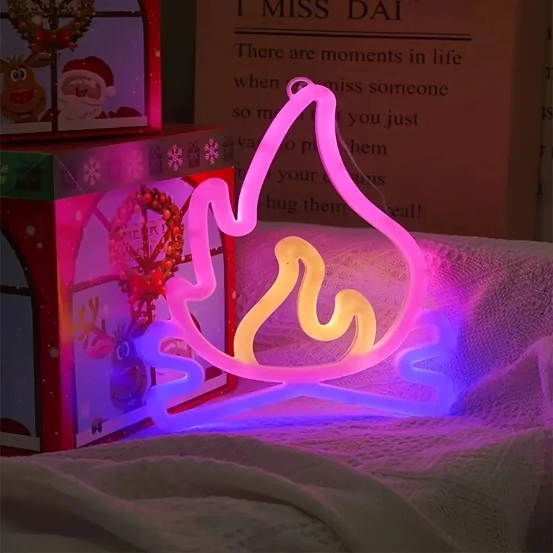 LED 네온 불꽃 벽 램프 USB 배터리 전원 공급 장치는 가족 침실 파티 웨딩 장식 조명에 적합합니다.