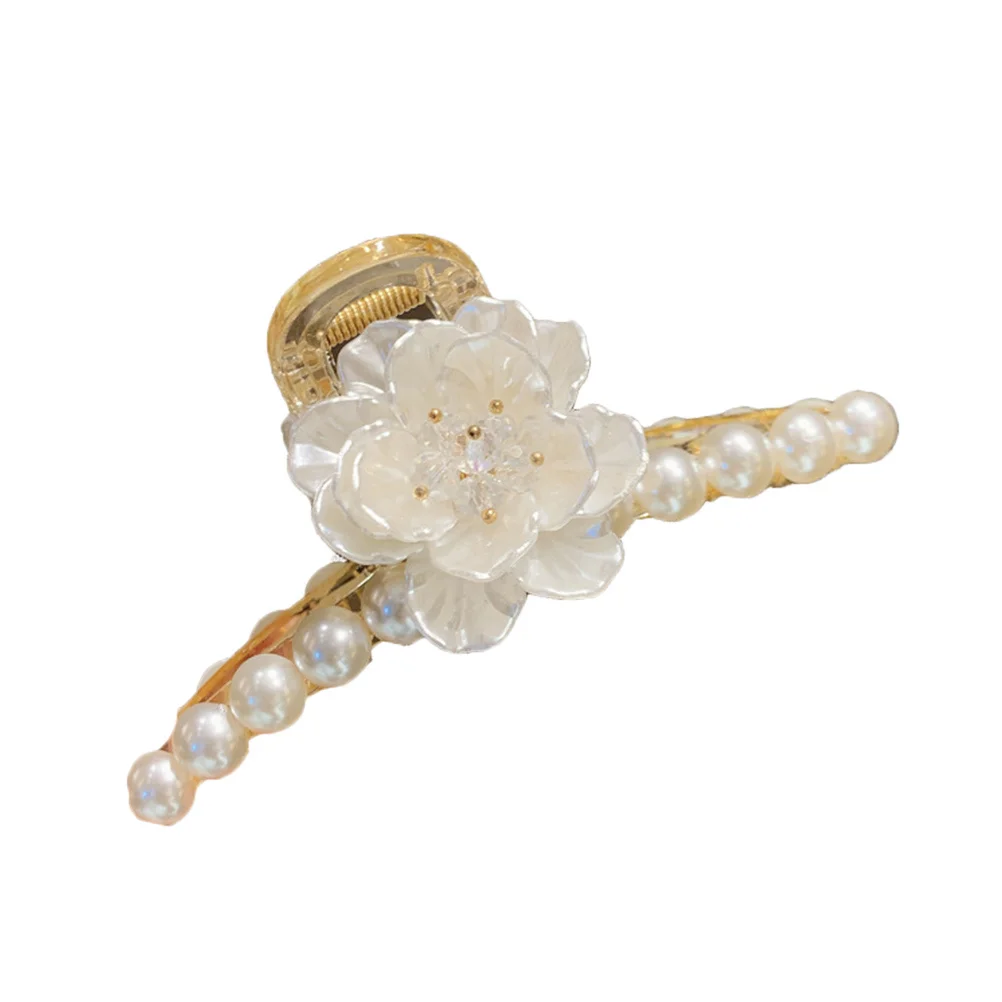 

Acrylic Pearl Camellia Hair Claw Clip Lightweight Comfortable Daily Wear Women Hairpin Multipurpose Hairstyle nament Beautiful