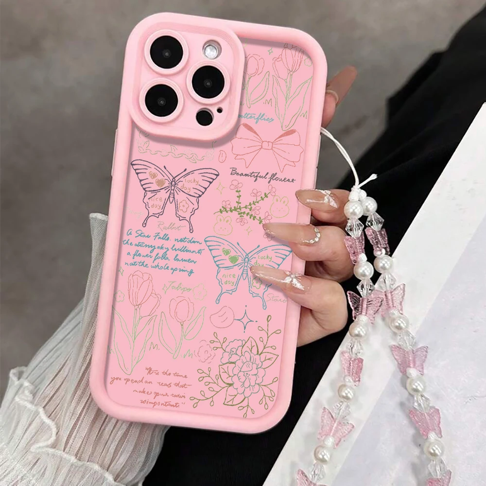 Koreanische Handgelenkschlaufen-Hülle für iPhone 17 15 16 14 Pro Max Plus Hüllen Kreativer Schmetterling für iPhone 13 11 12 XR 7 mit Lanyard-Abdeckung – Detail 2