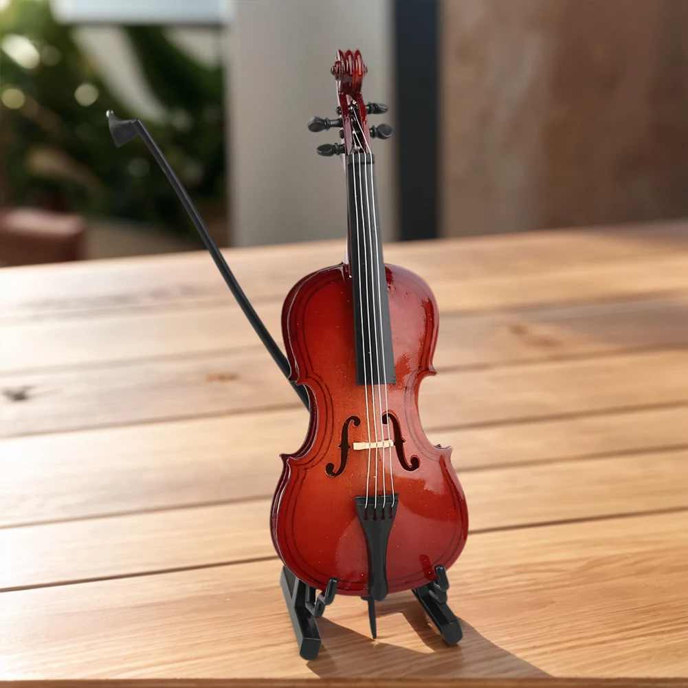 Wooden Miniature Cello W/ Stand & Bow Mini Musical Instrument Decoration Miniature Wood Violin for Music Lovers Craft Collector - view 5