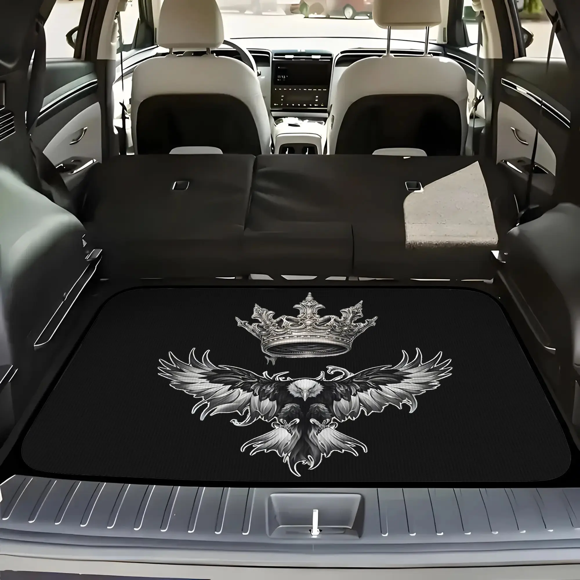 2D Plane 5pcs Bald Eagle With Crown Car Floor Mat | Trunk Liner -5pcs Set (including 4 Floor Mats And 1 Trunk Liner) With Stylis