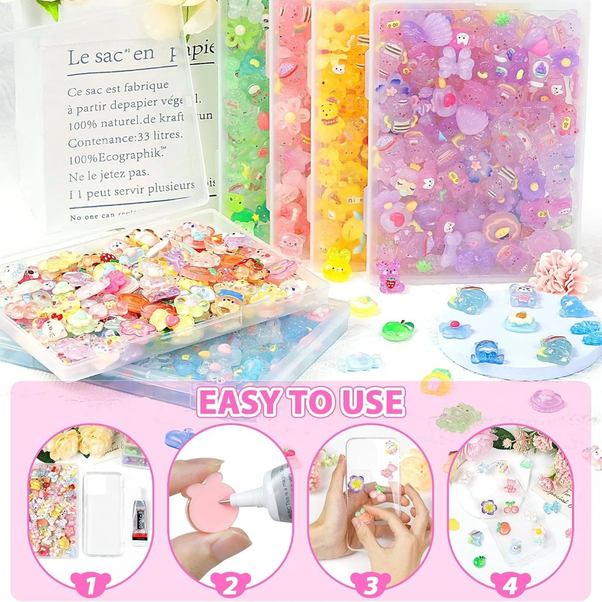 Kawaii Harz-Glitzer-Designs, leichte Ornamente, 100/200/300 Stück, DIY-Handyhüllen, Nagelschmuck, Bastelzubehör – Detail 6