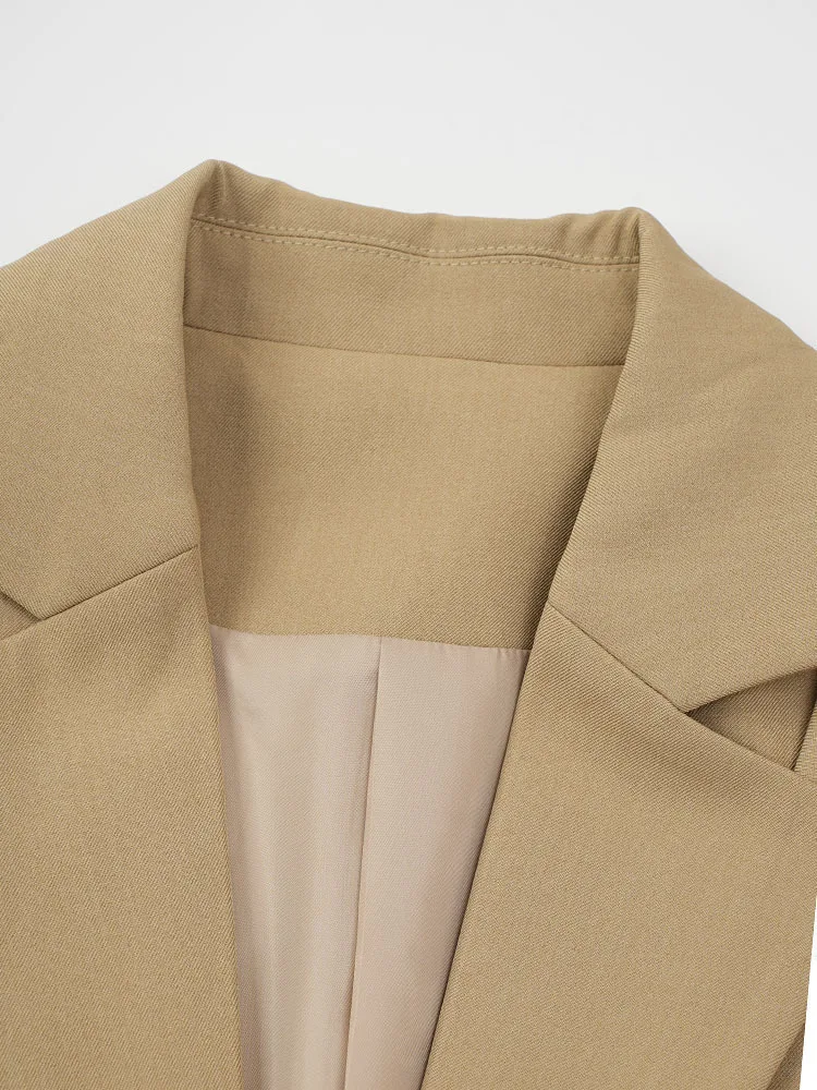 [EAM] Women Khaki Irregular Spliced Shaped Elegant Blazer New Lapel Long Sleeve Jacket Fashion Tide Spring Autumn 2024 CPDB255