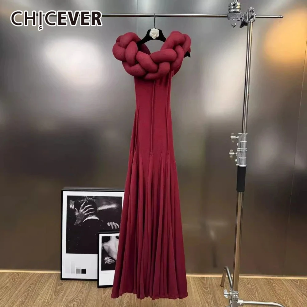 

CHICEVER Runway Designer Spliced Twisted Dress For Women Slash Neck Off The Shoulder High Waist Slimming Long Dresses Female New